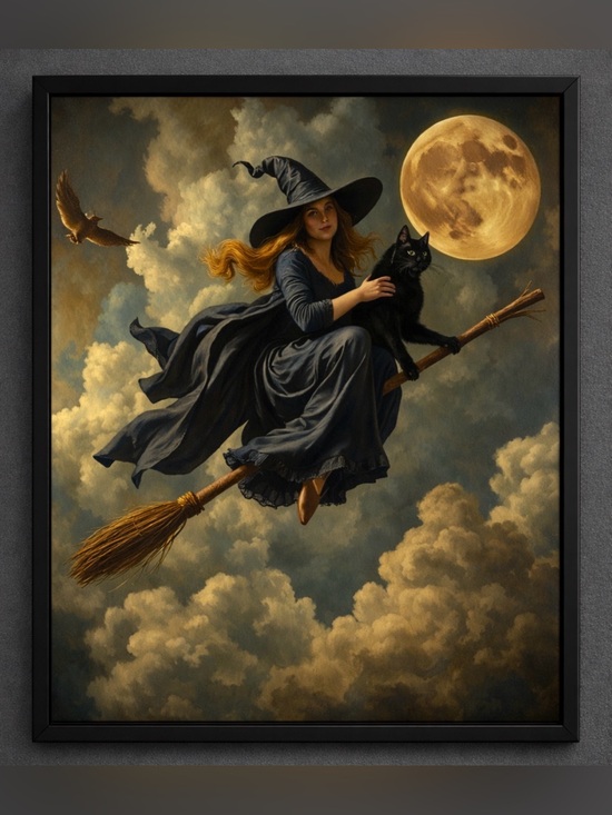 boutique Other - Witchy Vibes Framed 8x10 Art Print w/ Black Cat & Moon